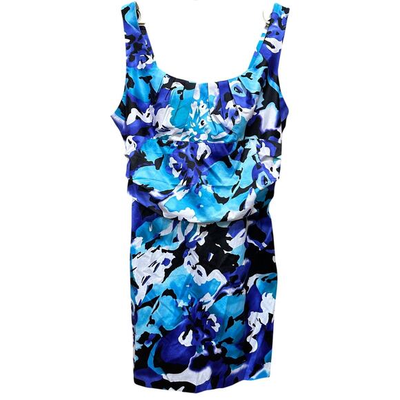 Bisou Bisou Midi Dress Plus 22W Blue White Floral All Over Print Sleeveless - Picture 1 of 5